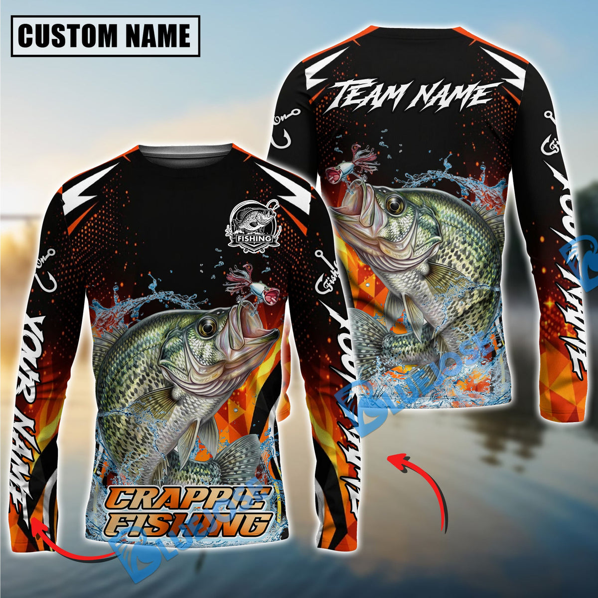 Bluejose Crappie Fishing Fire Touch Custom Name &amp; Team Name 3D Shirts