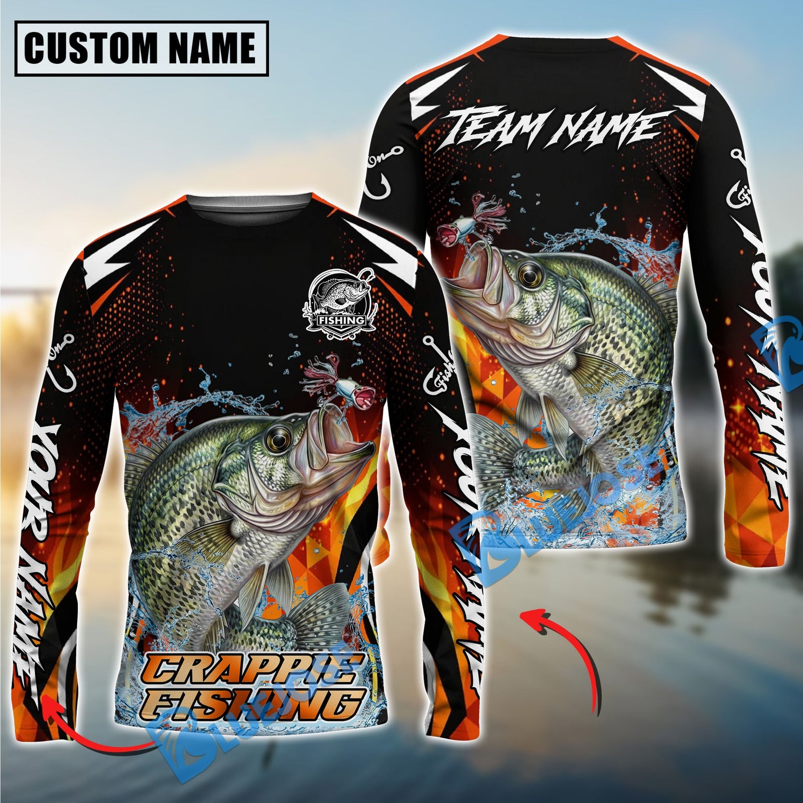 Bluejose Crappie Fishing Fire Touch Custom Name & Team Name 3D Shirts