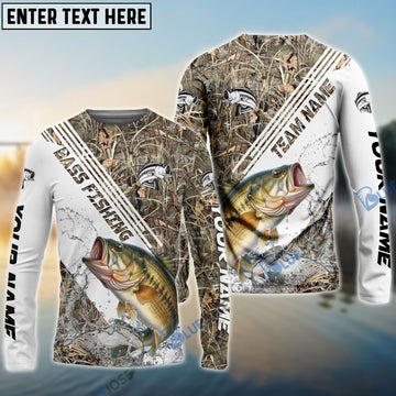Bluejose Bass Fishing White And Grass Camo Sport Custom Name & Team Name 3D Shirts