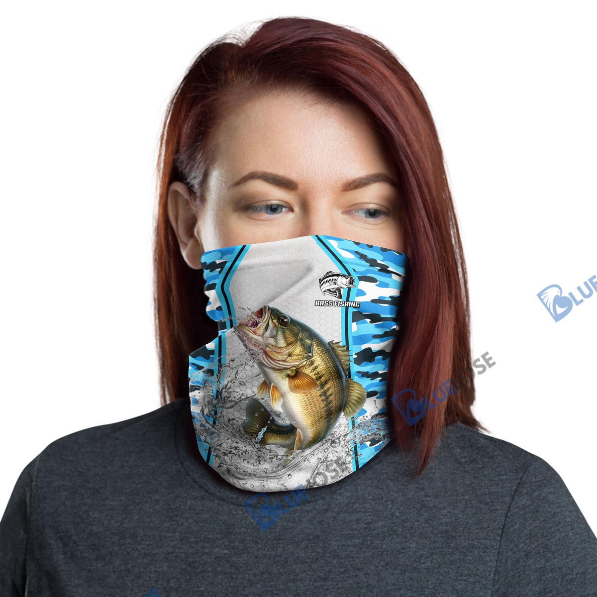 BlueJose Bass Fishing Light Blue Camo Sport Neck Gaiter