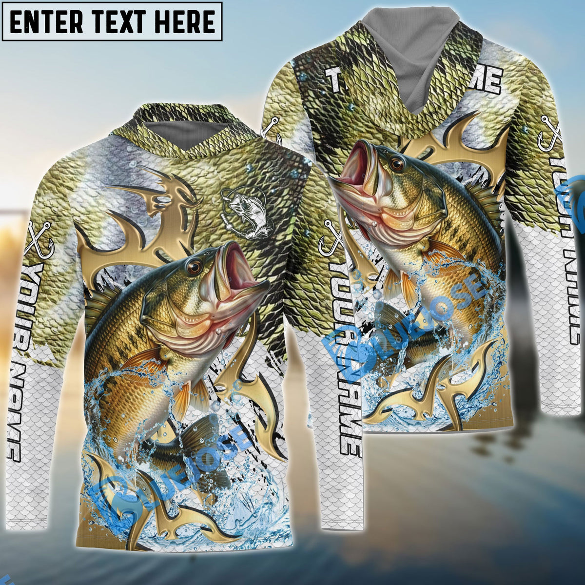 Bluejose Bass Fishing Trophy Power Splash Art Custom Name &amp; Team Name 3D Shirts