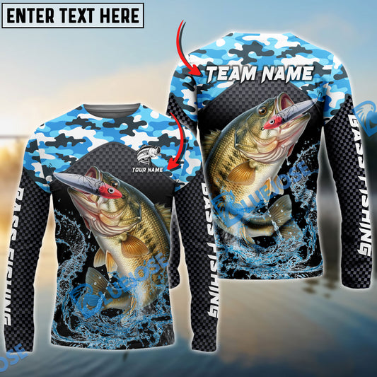 Bluejose Bass Fishing Blue Camo Sport Custom Name & Team Name 3D Shirts