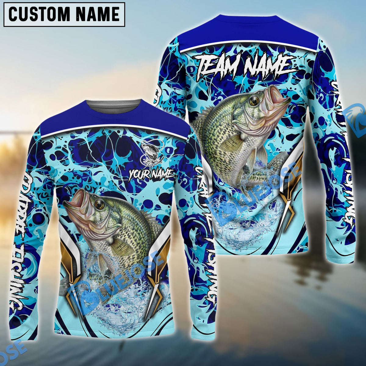 Bluejose Crappie Fishing Blue Fiction Sea Custom Name &amp; Team Name 3D Shirts