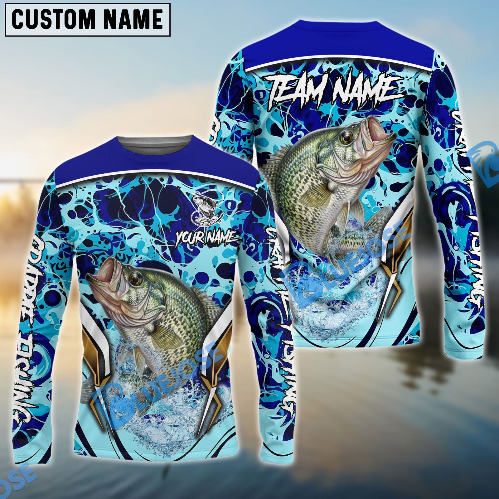 Bluejose Crappie Fishing Blue Fiction Sea Custom Name & Team Name 3D Shirts