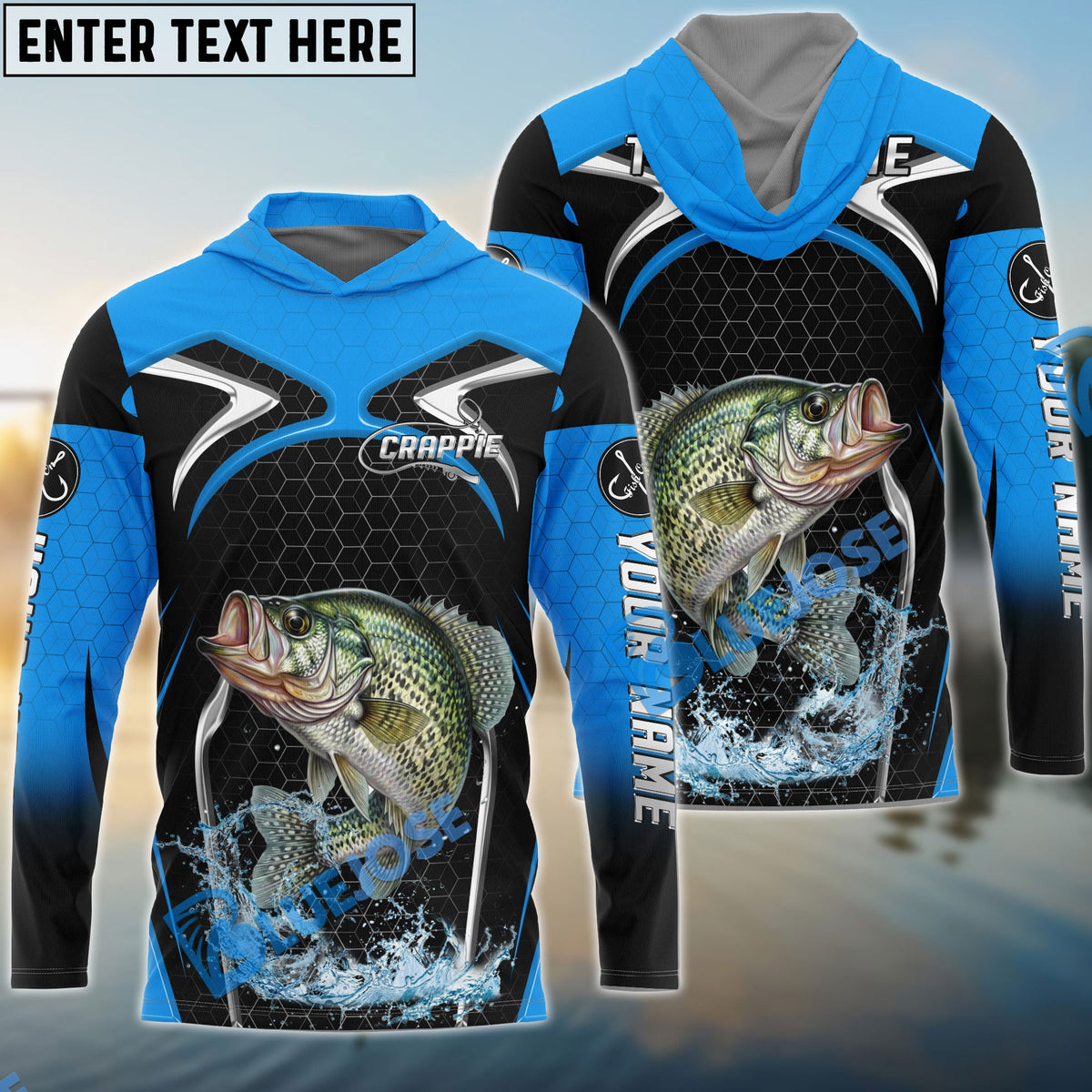 Bluejose Crappie Fishing Deep Blue Hexagon Sport Design Custom Name &amp; Team Name 3D Shirts