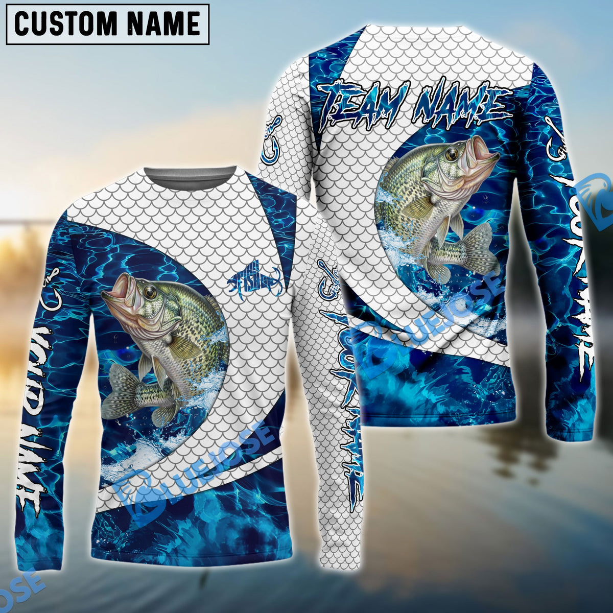 Bluejose Crappie Fishing Blue Wave Dynamic Sport Design Custom Name &amp; Team Name 3D Shirts