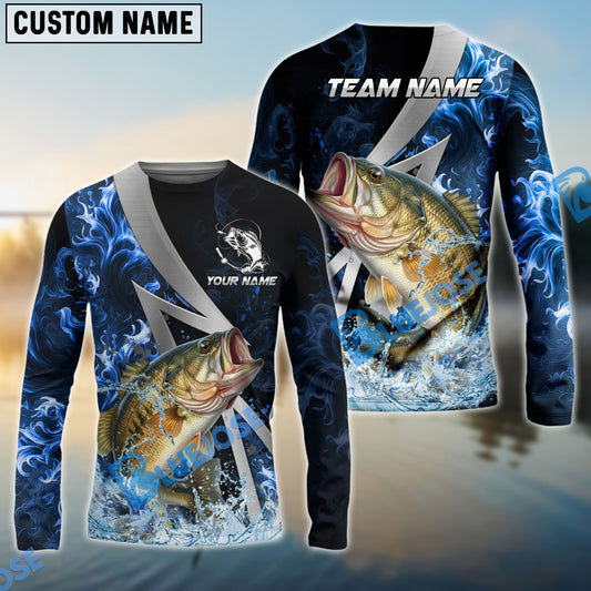 Bluejose Bass Fishing Blue Fire Splash Custom Name & Team Name 3D Shirts