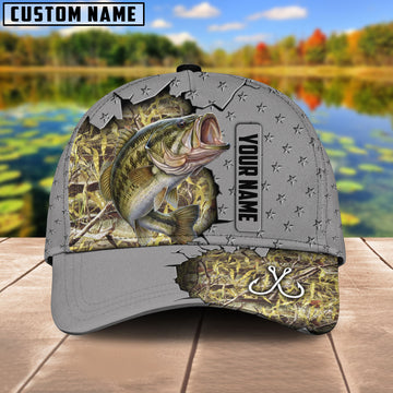 BlueJose Custom Name Bass Fishing Grey 3D Cap