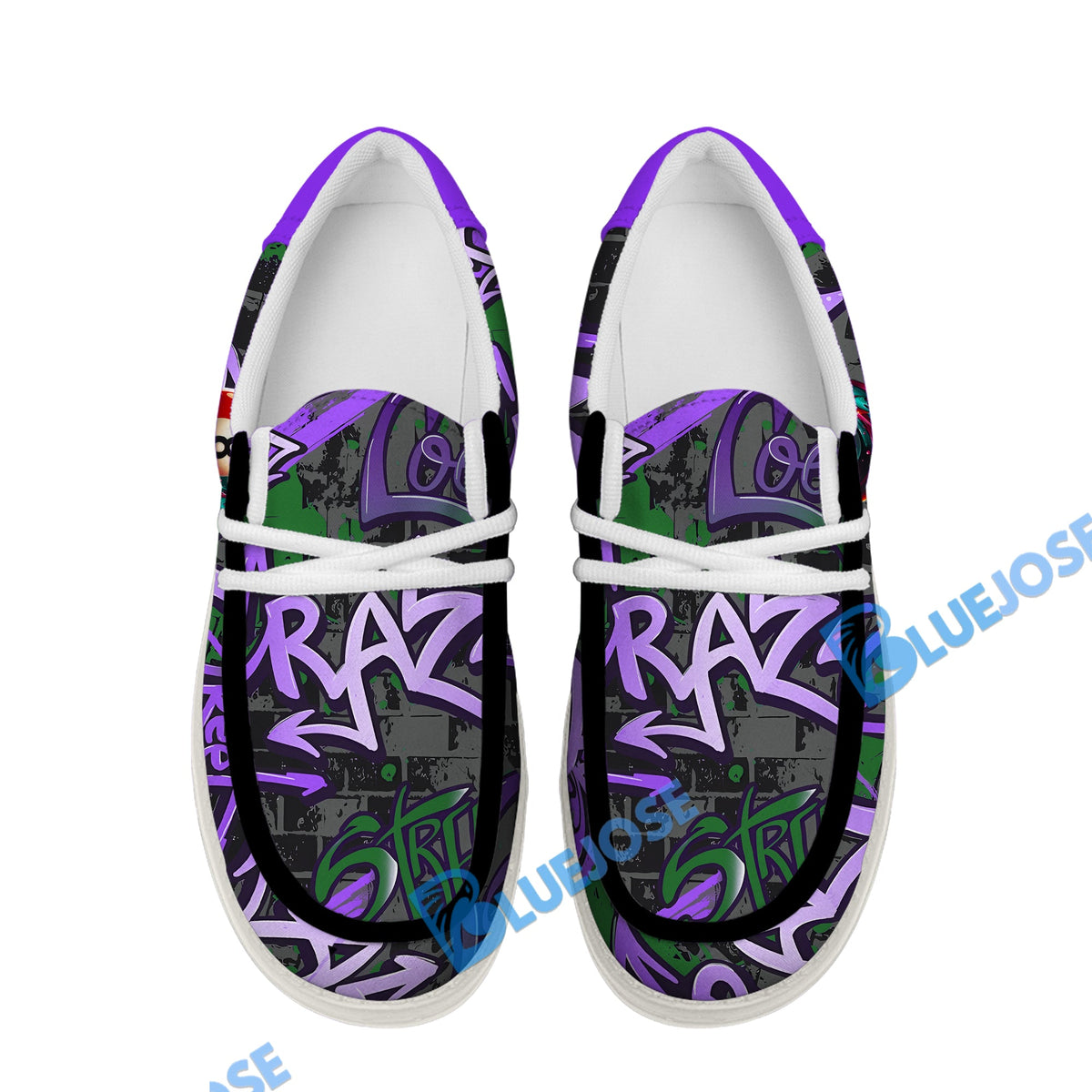 BlueJose Billiards Ball 8 Graffiti Street White Purple Green Canvas Loafer Shoes
