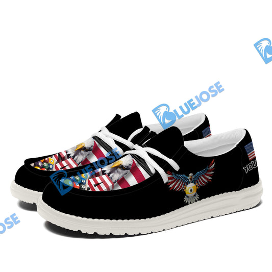 BlueJose Billiards 9 Ball Rack USA Eagle White Canvas Loafer Shoes