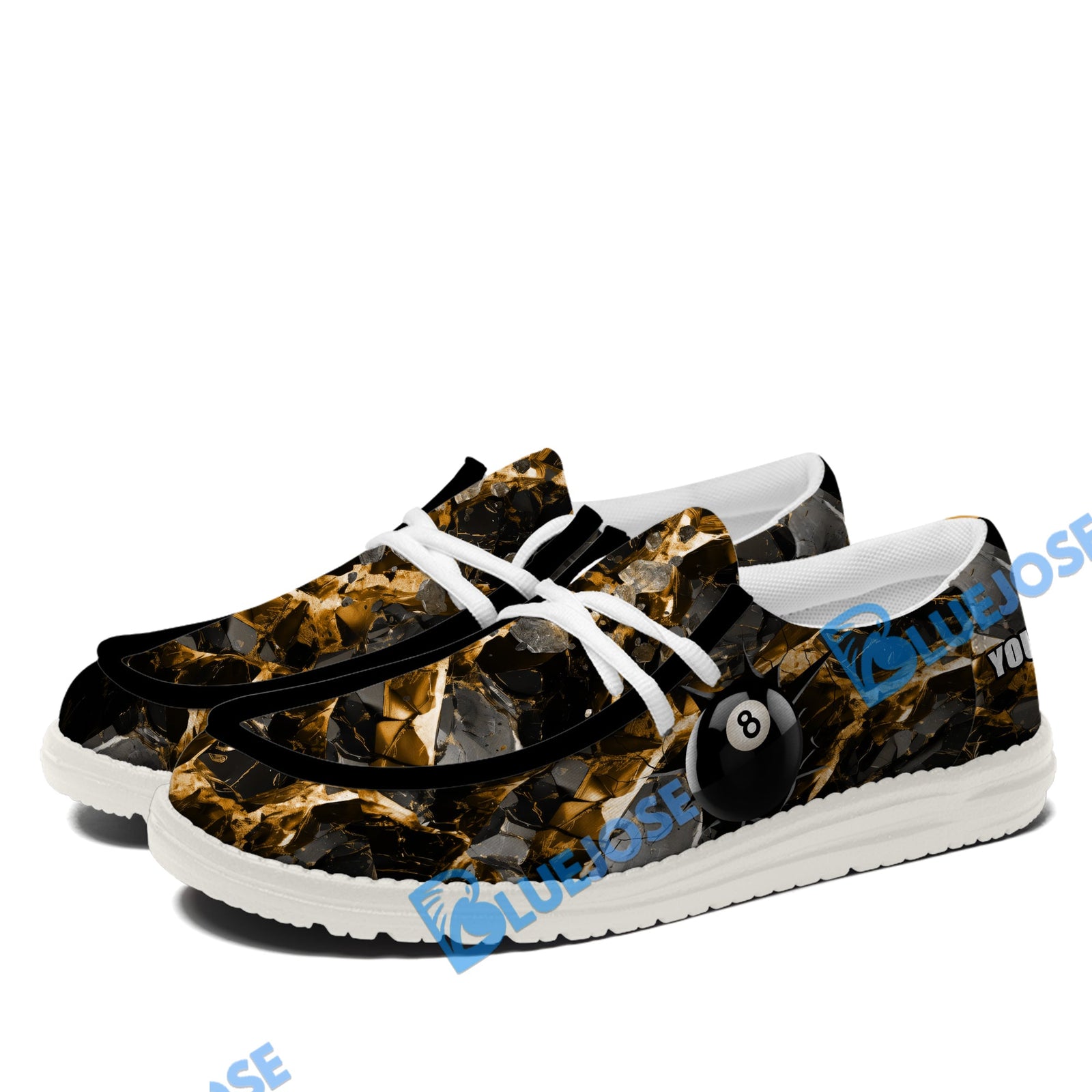 BlueJose Billiards Ball 8 Yellow Dark Material White Canvas Loafer Shoes