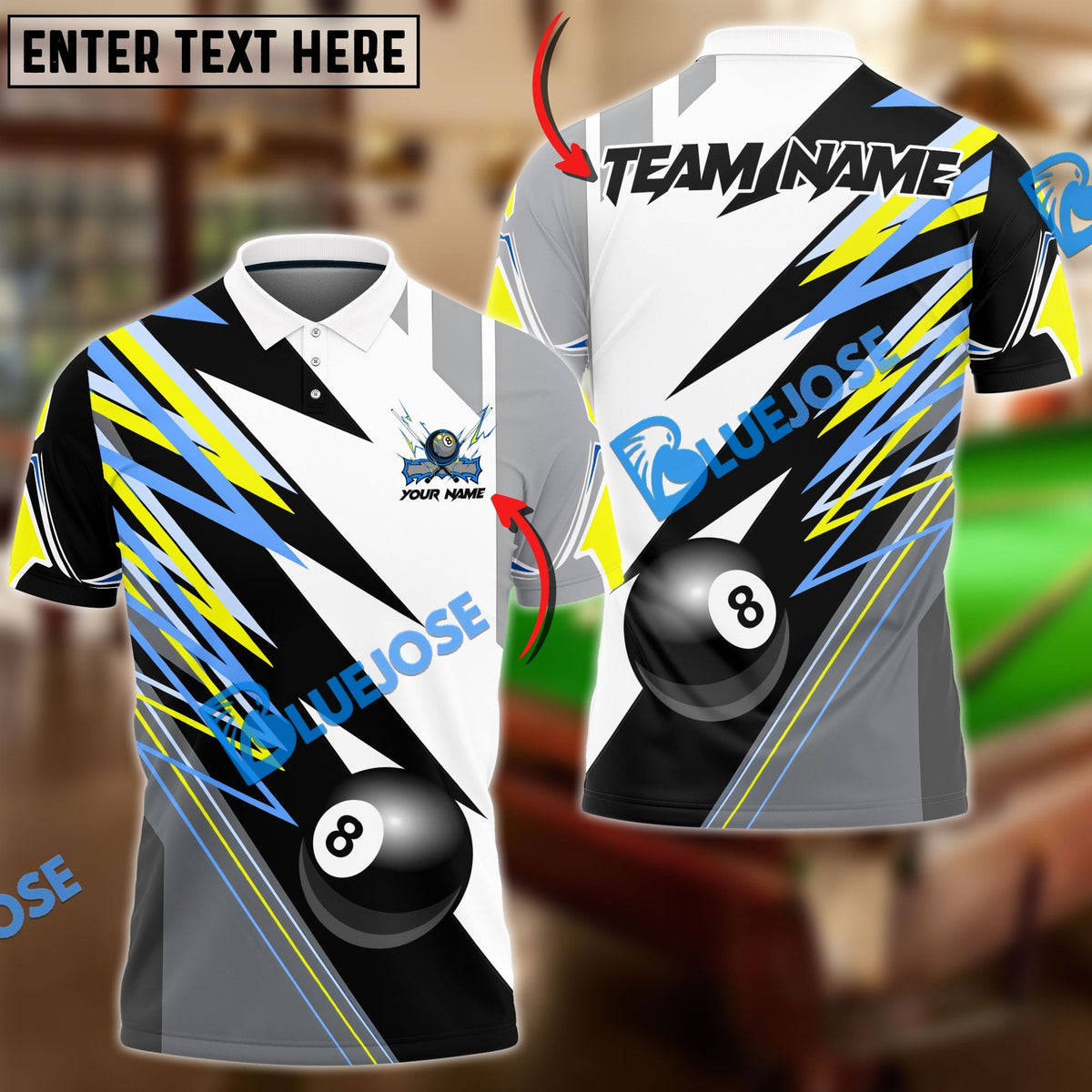 BlueJose Billiards Ball 8 Twin Lightning Personalized Name, Team Name Unisex Shirt (4 Colors)