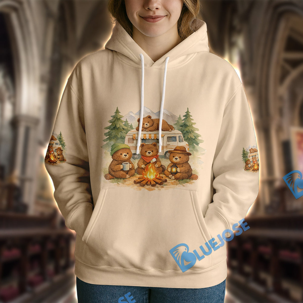 BlueJose Bear Camping We Will Get There When We Get There Personalized Name Shirts
