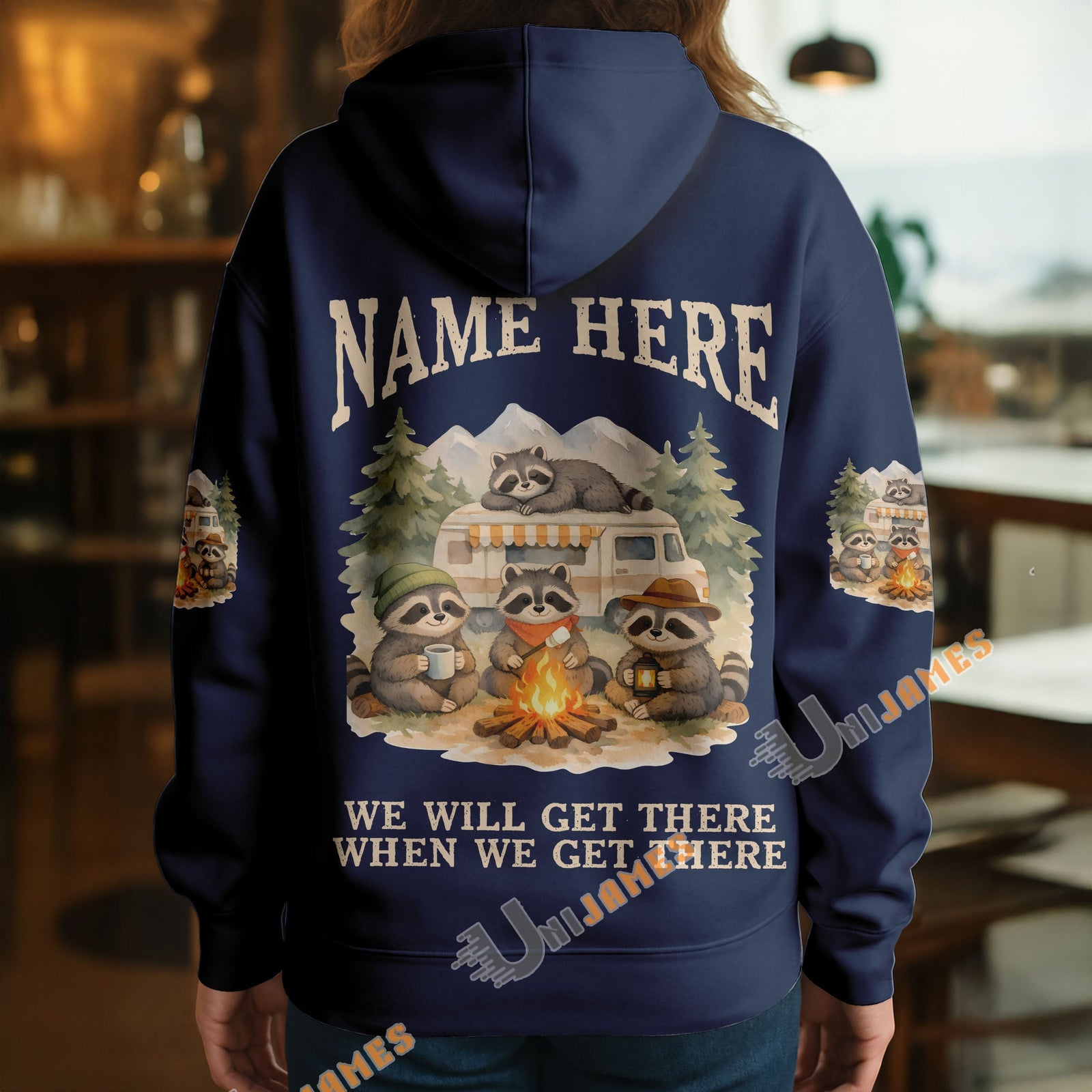 BlueJose Racoon Camping We Will Get There When We Get There Personalized Name Shirts