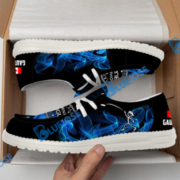BlueJose Personalized Name Cornhole Blue White Canvas Loafer Shoes