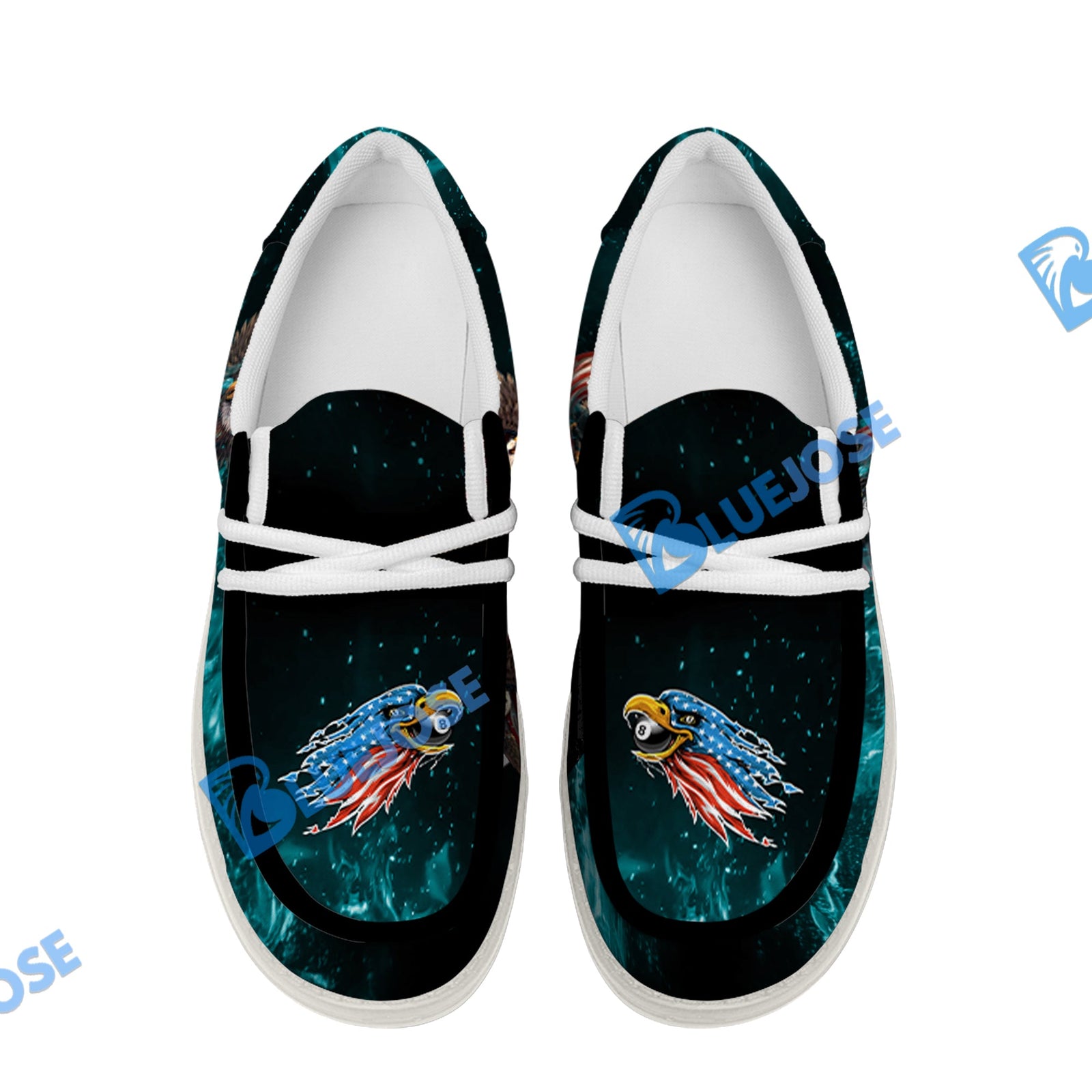 BlueJose Billiards Ball 8 Eagle US Flag Pattern White Canvas Loafer Shoes (3 Colors)