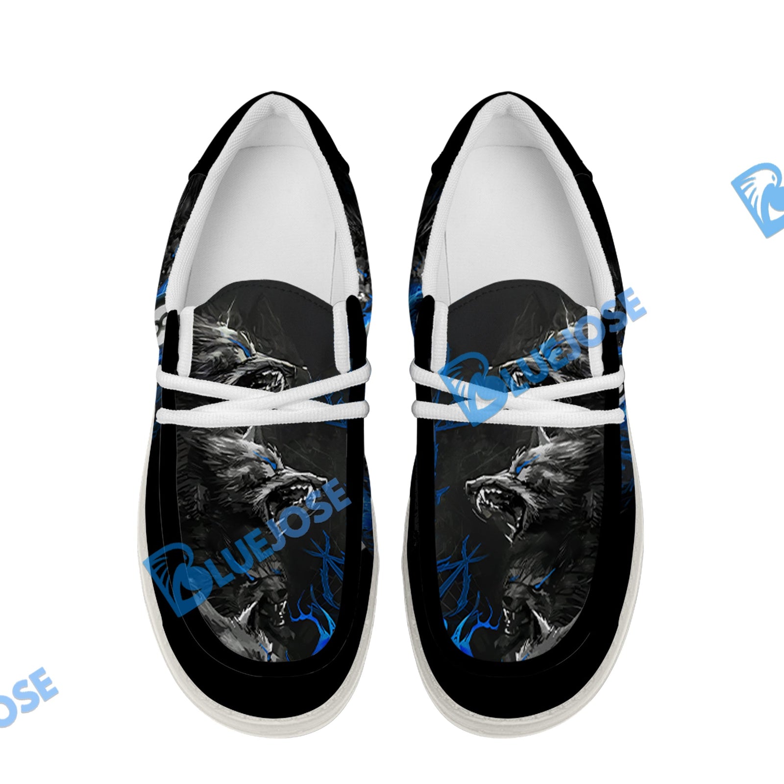 BlueJose Billiards Flame Wolf White Canvas Loafer Shoes (4 Colors)