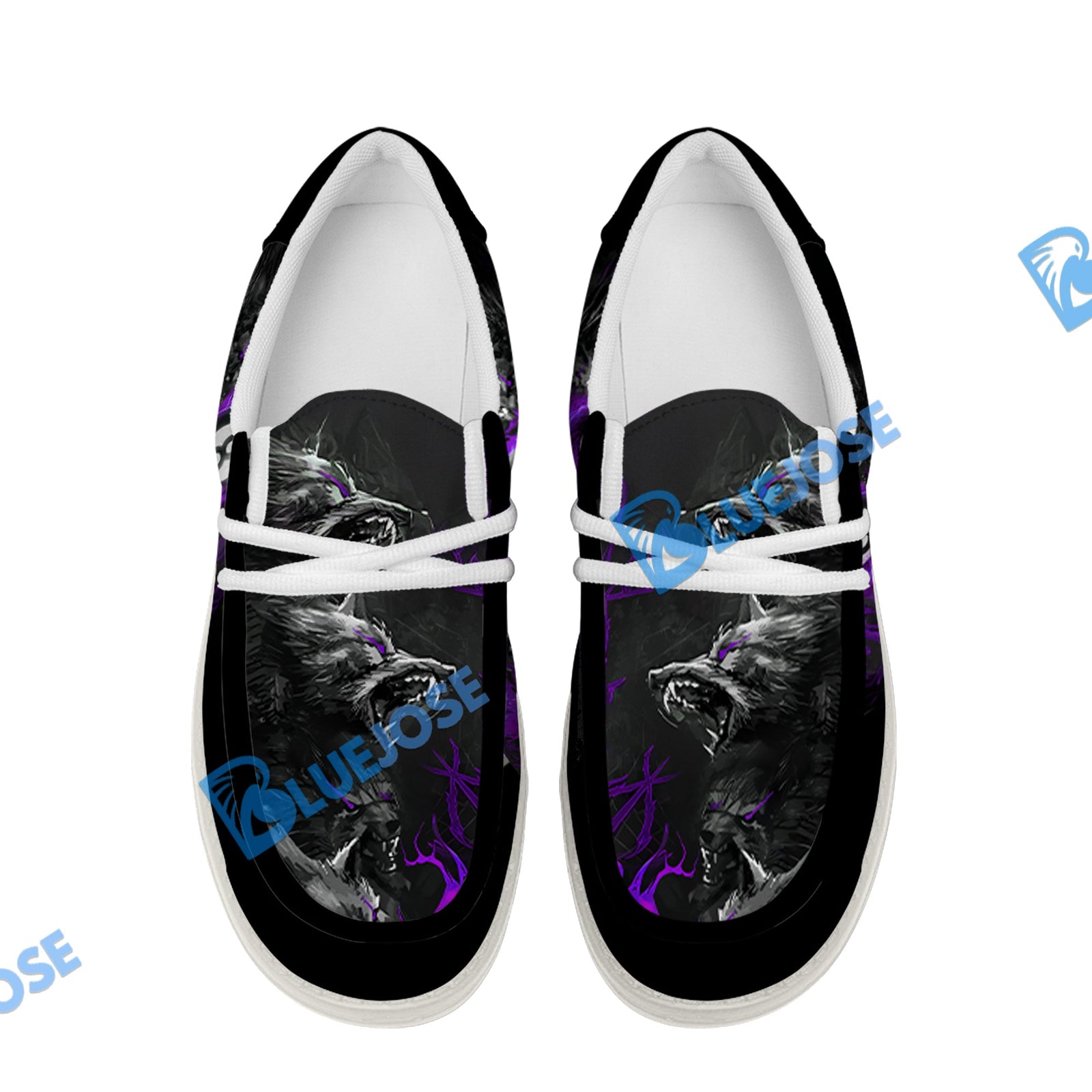 BlueJose Billiards Flame Wolf White Canvas Loafer Shoes (4 Colors)