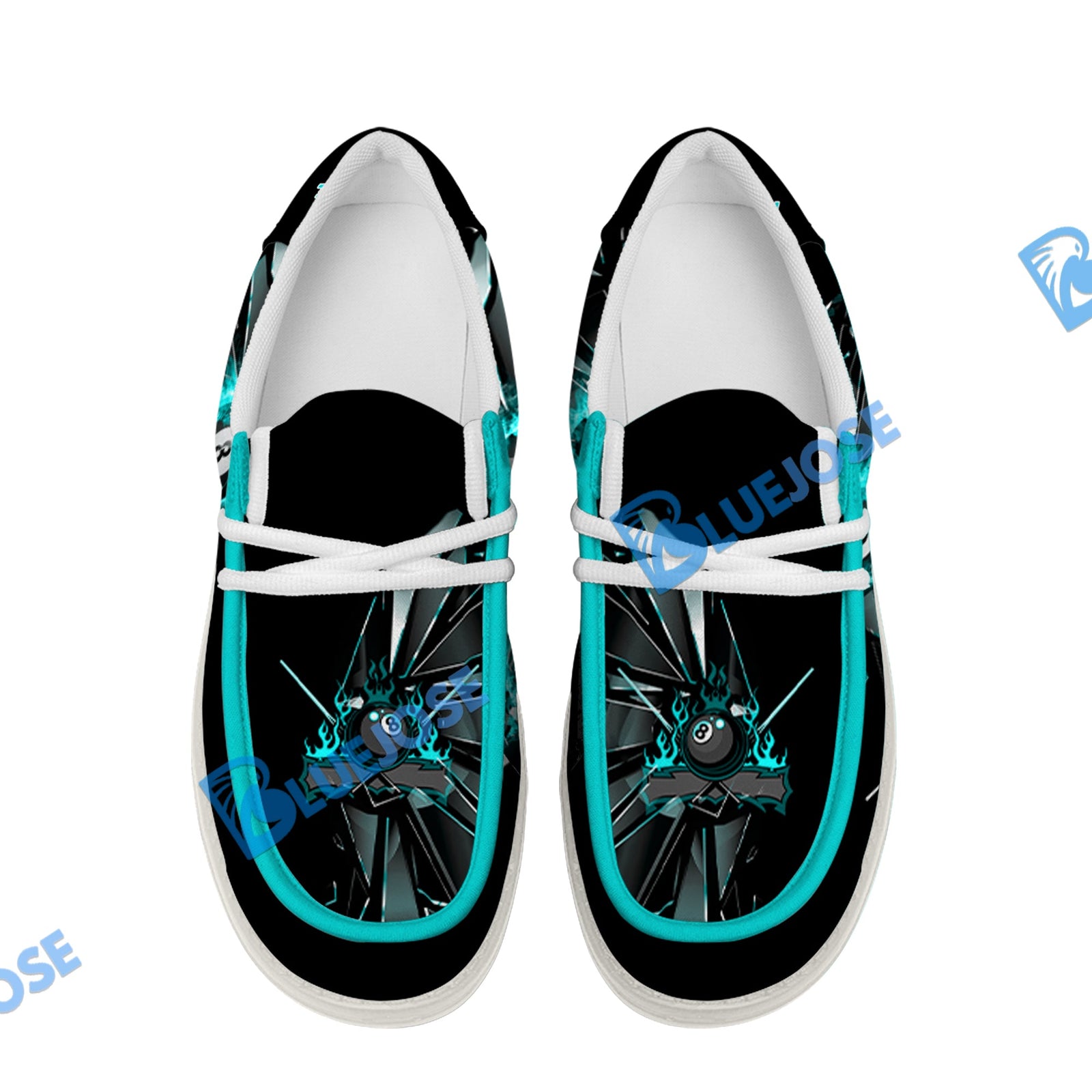 BlueJose Billiards Ball 8 Fire Broken Glass White Canvas Loafer Shoes (4 Colors)
