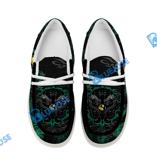 BlueJose Billiards Ball 8 & 9 Yinyang Dragon Tiger White Canvas Loafer Shoes ( 4 Colors )