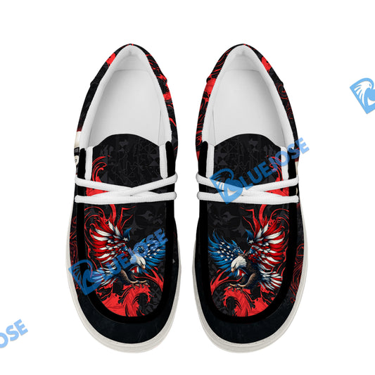 BlueJose Billiards 8 Ball Almighty American Eagle White Canvas Loafer Shoes (4 Colors)