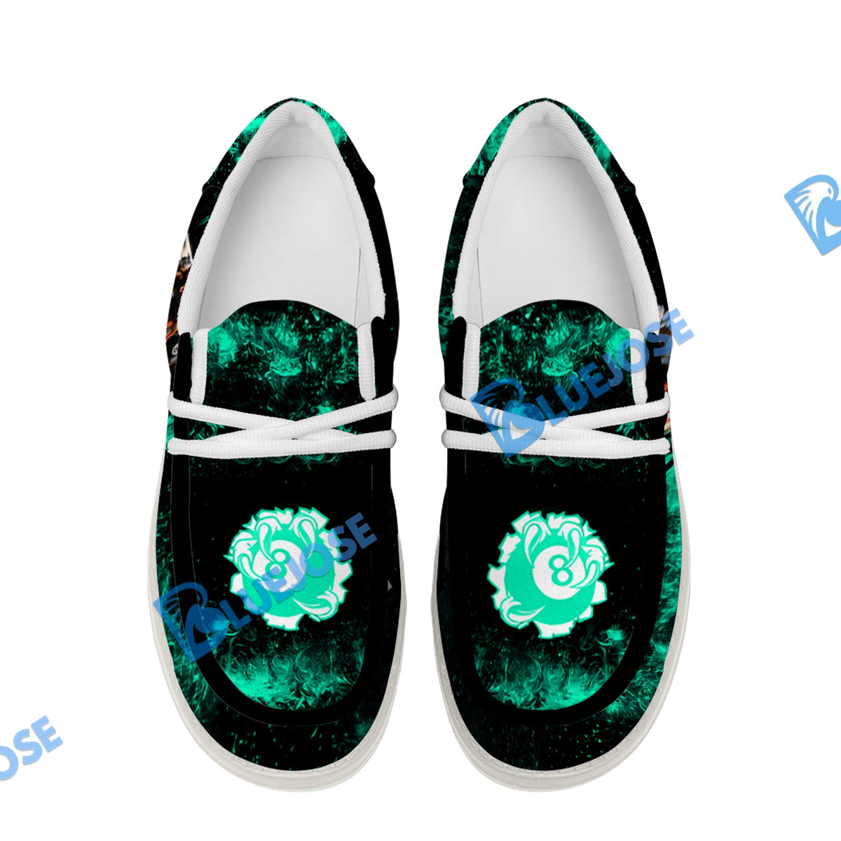 BlueJose Billiard 8 Ball Eagle Fire Flame White Canvas Loafer Shoes ( 4 Colors )