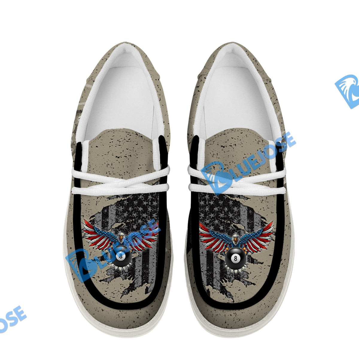 BlueJose Eagle Retro American Flag Billiard White Canvas Loafer Shoes