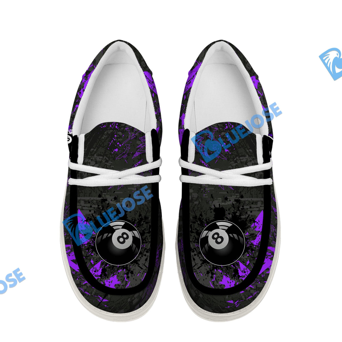 BlueJose Billiards 8 Ball Black Stains Grunge Purple White Canvas Loafer Shoes