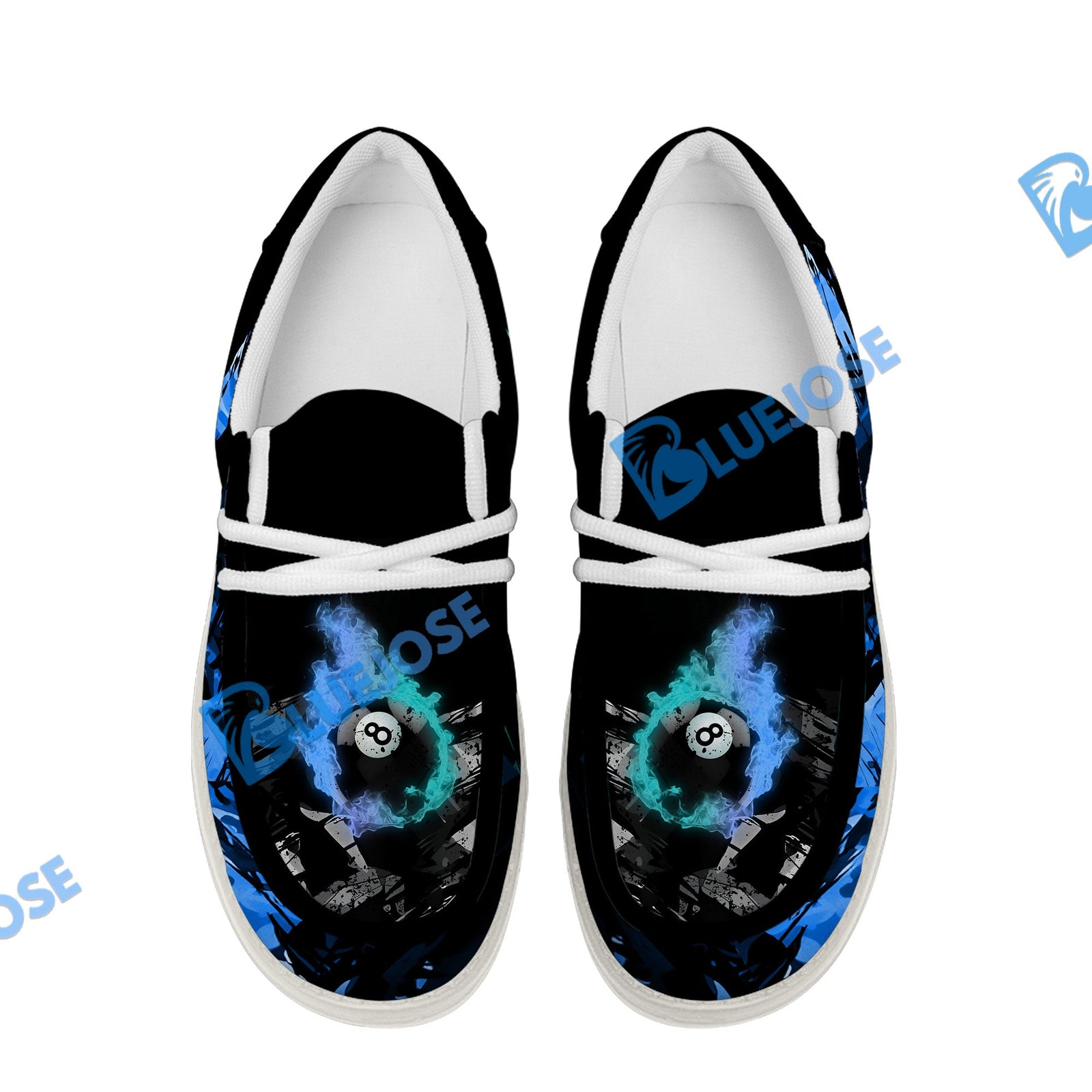 BlueJose Billiards 8 Dust Flame Blue Cyan White Canvas Loafer Shoes