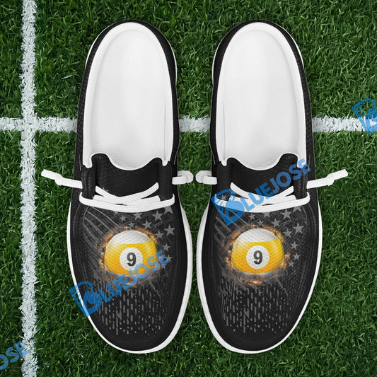 BlueJose Billiards Ball 9 Fire Black US Flag Mesh Dude Shoes