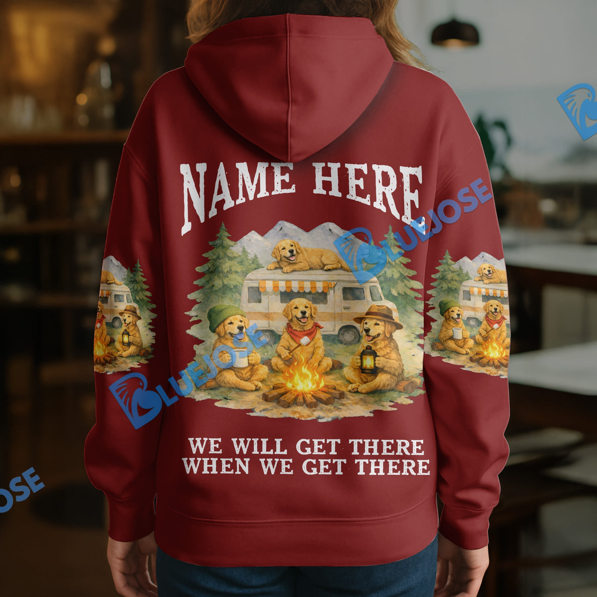 BlueJose Personalized Golden Retriever Camper Life Hoodie