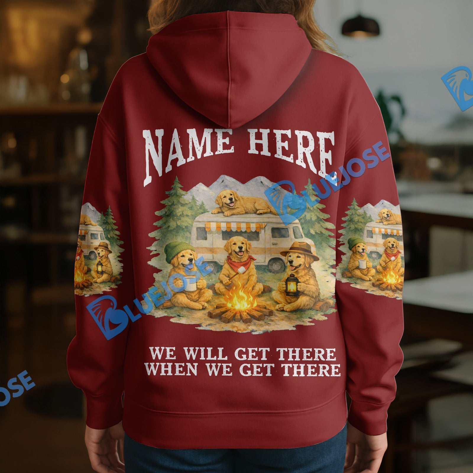 BlueJose Personalized Golden Retriever Camper Life Hoodie
