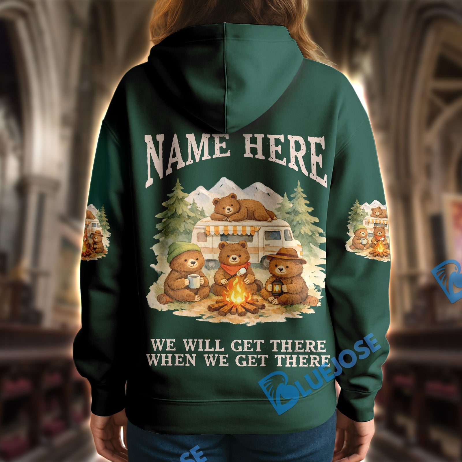 BlueJose Bear Camping We Will Get There When We Get There Personalized Name Shirts