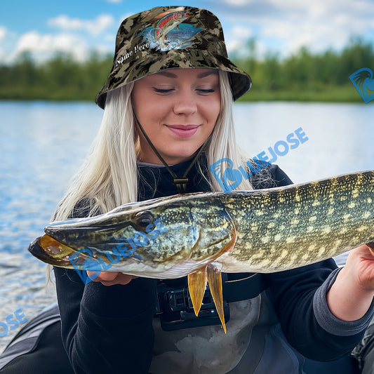 BlueJose Trout Camouflage Custom Name Bucket Hat