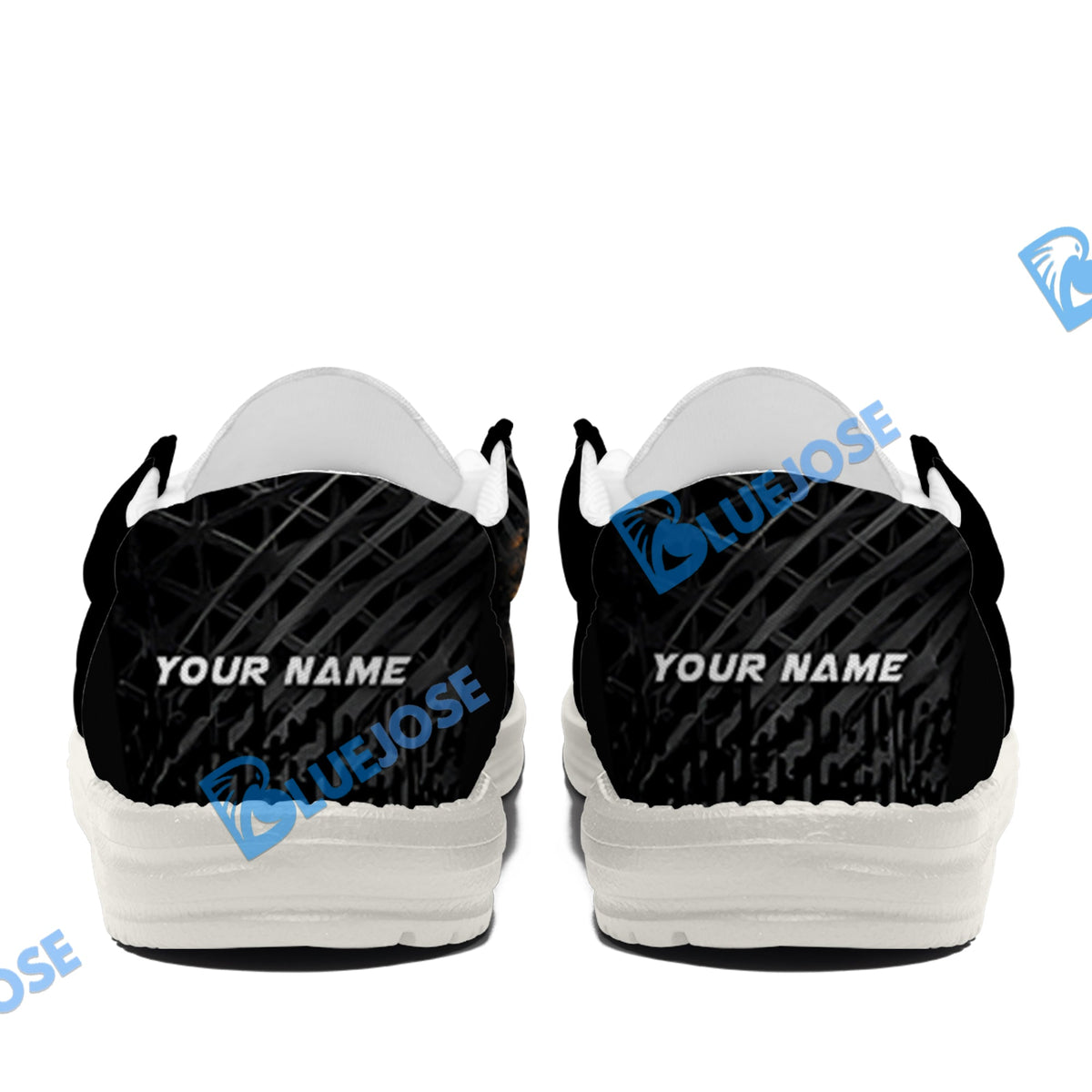 BlueJose Billiards Ball 9 Fire Black US Flag White Canvas Loafer Shoes