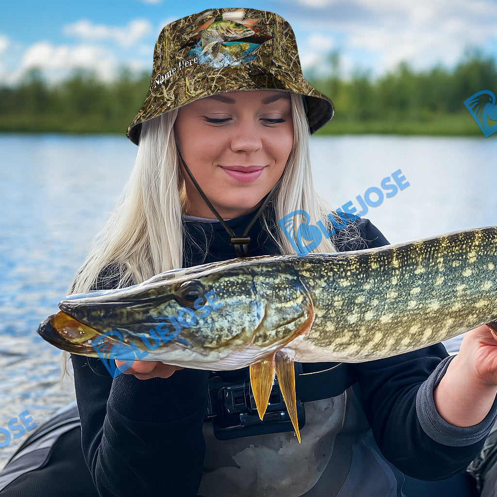 BlueJose Walleye Camouflage Custom Name Bucket Hat
