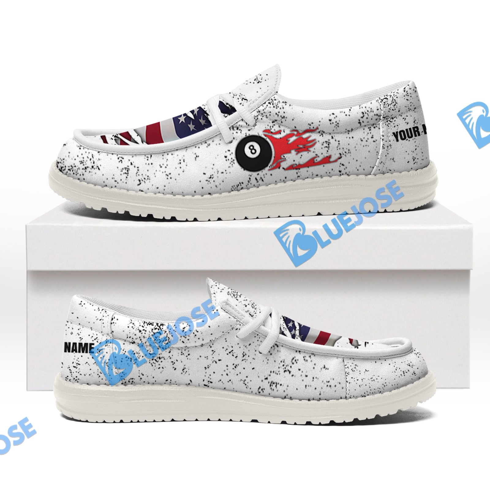 BlueJose Billiards USA Flag White Canvas Loafer Shoes
