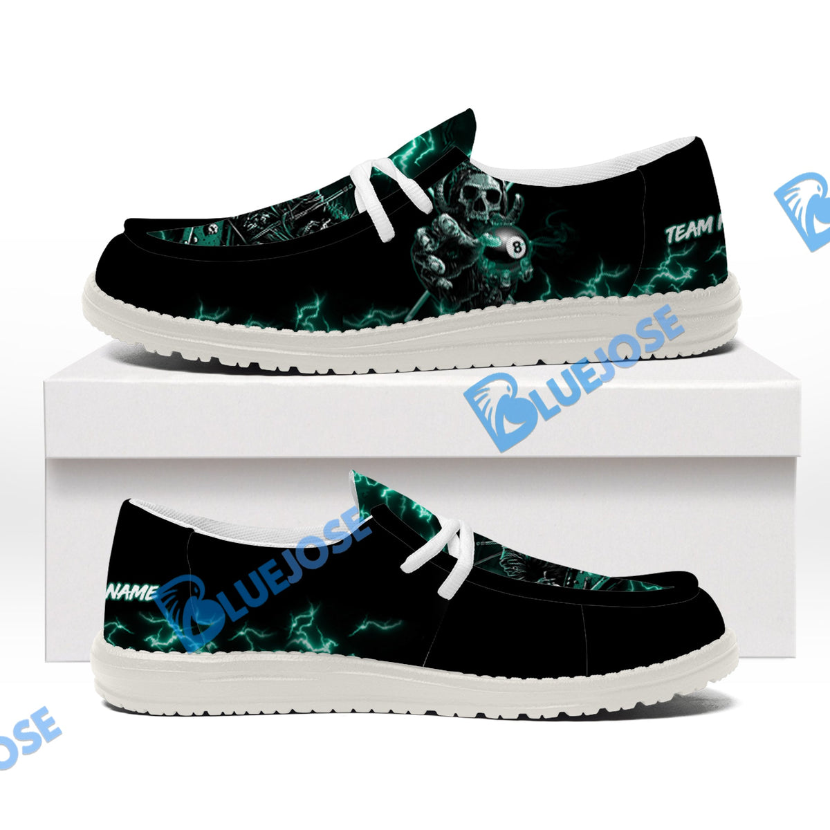 BlueJose Billiards Skull Fire White Canvas Loafer Shoes (4 Colors)