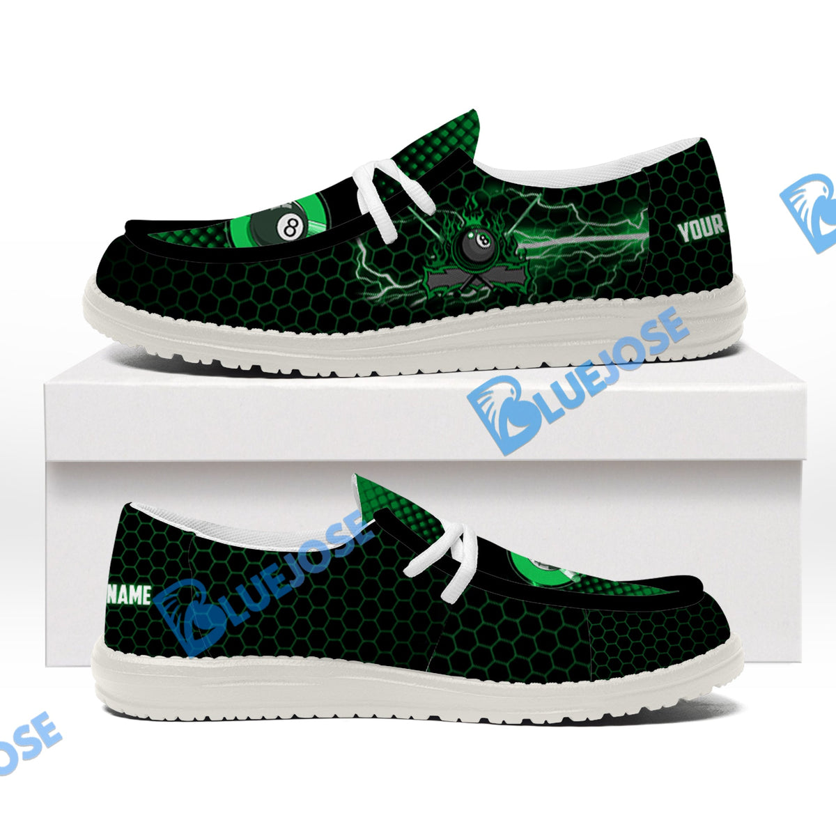 BlueJose Billiards Green Fire White Canvas Loafer Shoes
