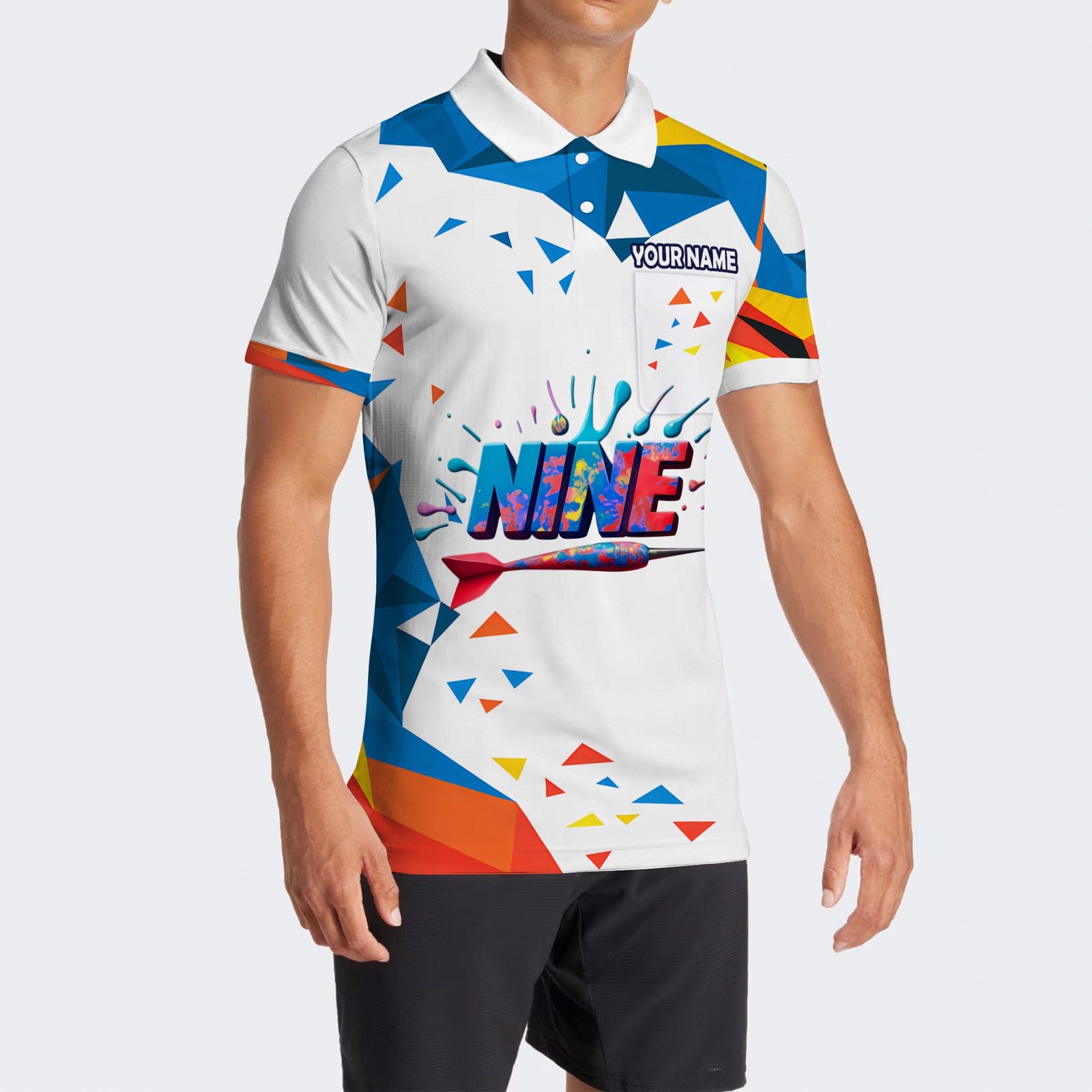 BlueJose Design Multicolor Nine Darts Personalized Name, Team Name Unisex Shirt