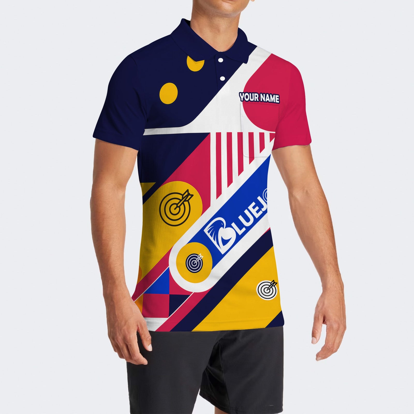 BlueJose Design Multicolor Dot Darts Personalized Name, Team Name Unisex Shirt