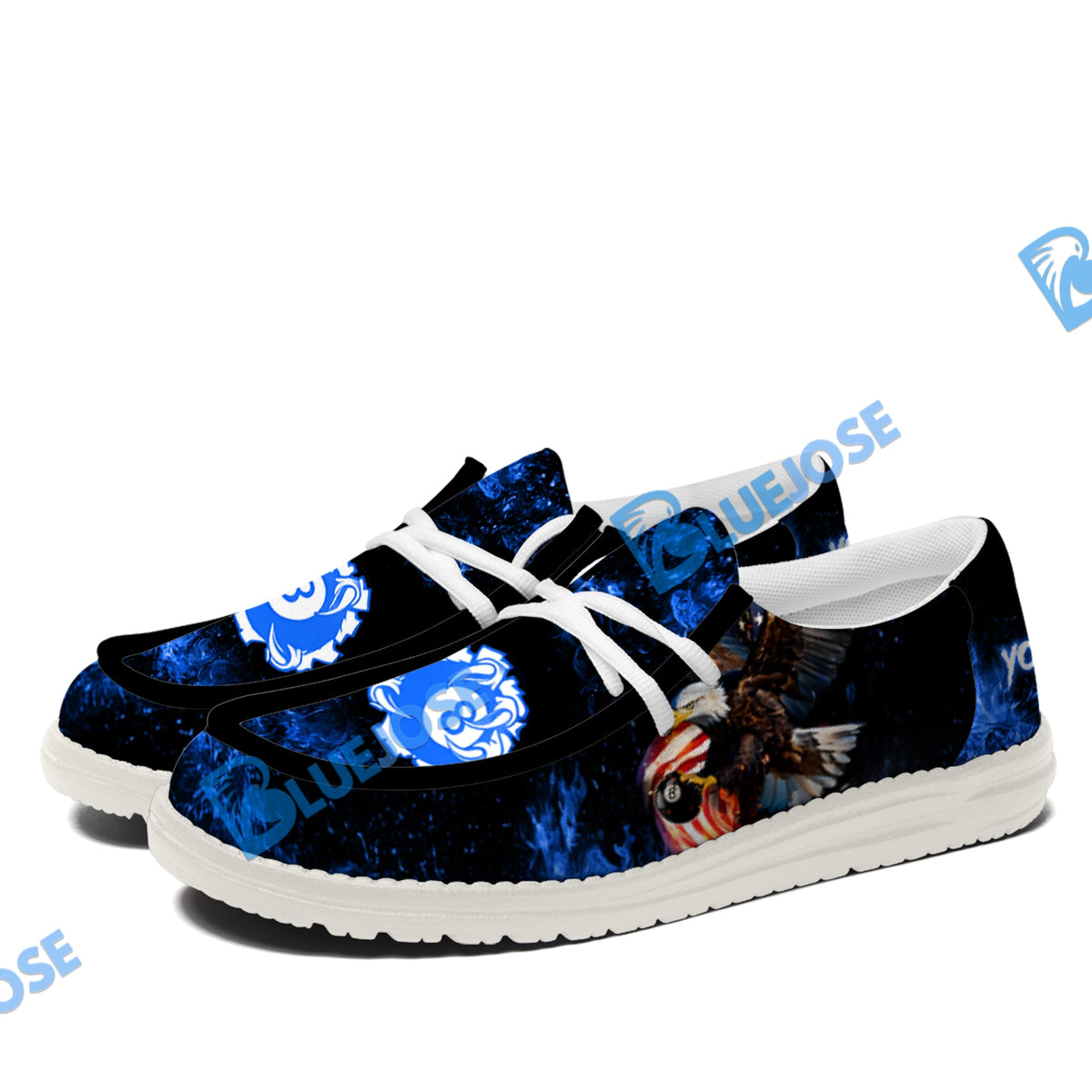 BlueJose Billiard 8 Ball Eagle Fire Flame White Canvas Loafer Shoes ( 4 Colors )