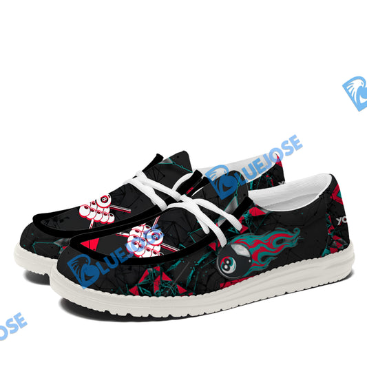 BlueJose Billiards 8 Ball Peaceful Fire White Canvas Loafer Shoes