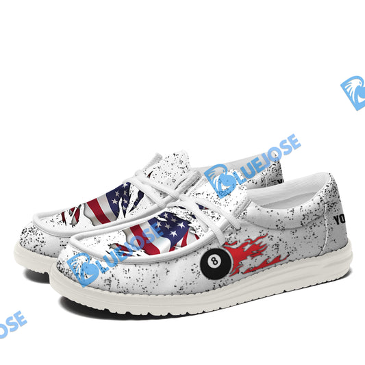 BlueJose Billiards USA Flag White Canvas Loafer Shoes