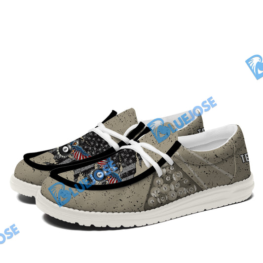 BlueJose Eagle Retro American Flag Billiard White Canvas Loafer Shoes