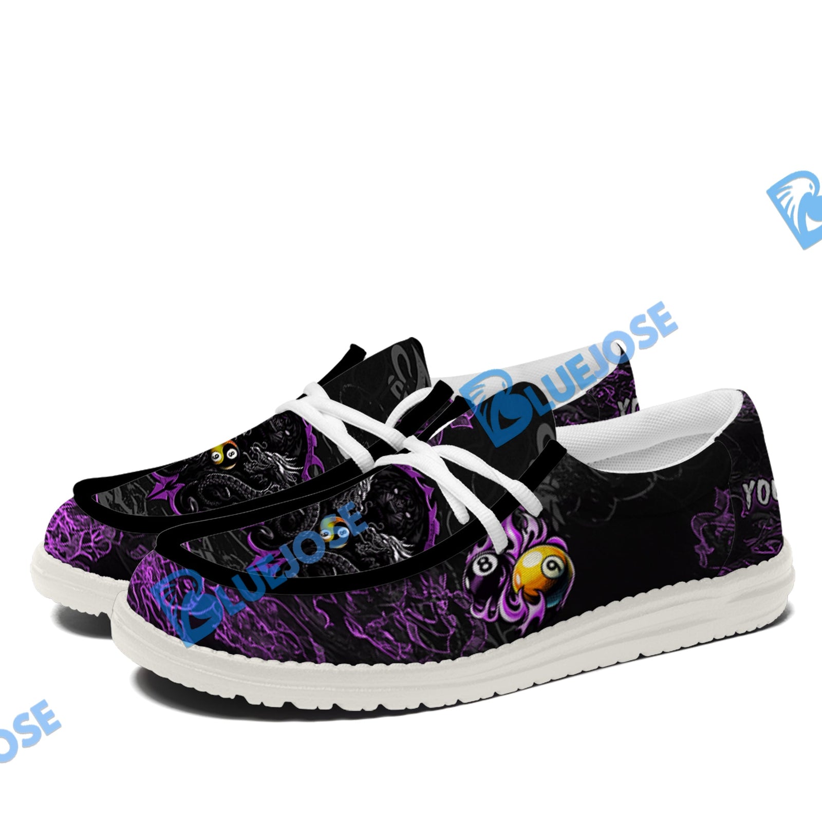 BlueJose Billiards Ball 8 & 9 Yinyang Dragon Tiger White Canvas Loafer Shoes ( 4 Colors )