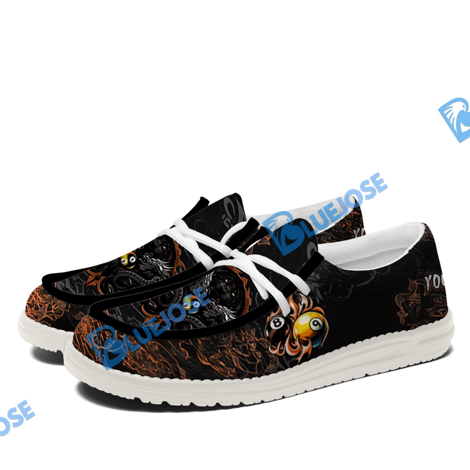 BlueJose Billiards Ball 8 & 9 Yinyang Dragon Tiger White Canvas Loafer Shoes ( 4 Colors )