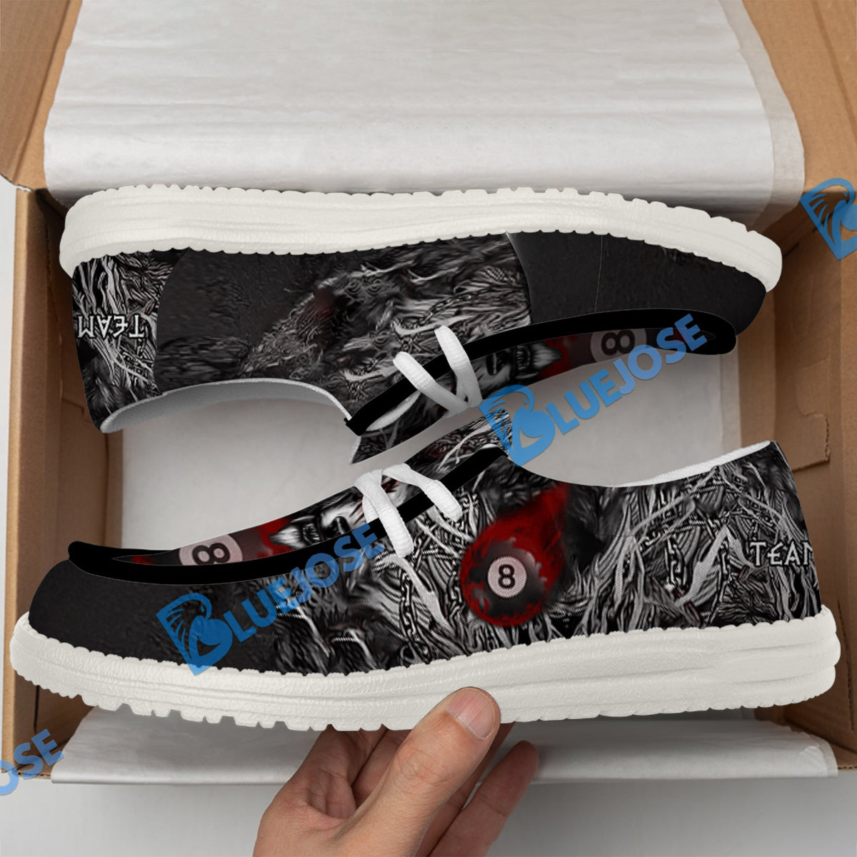 BlueJose Billiards 8 Chain Scar Wolf White Canvas Loafer Shoes (4 Colors)