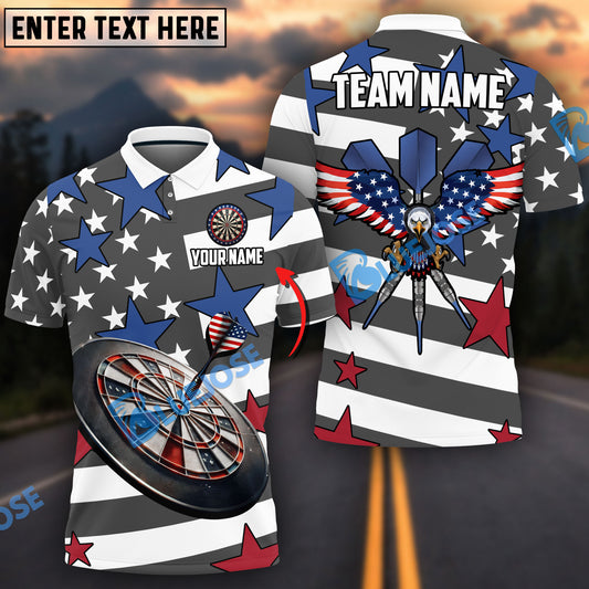 BlueJose USA Flag Eagle Darts Personalized Name, Team Name Shirt