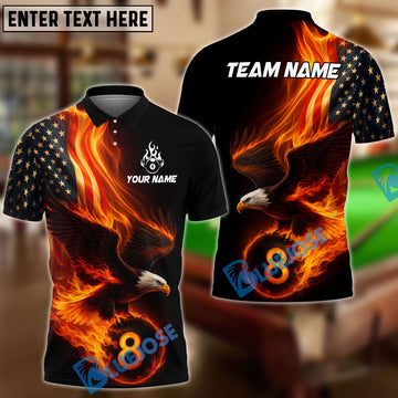 BlueJose Billiards Ball 8 Eagle Flag Flame Personalized Name Shirt (4 Colors)